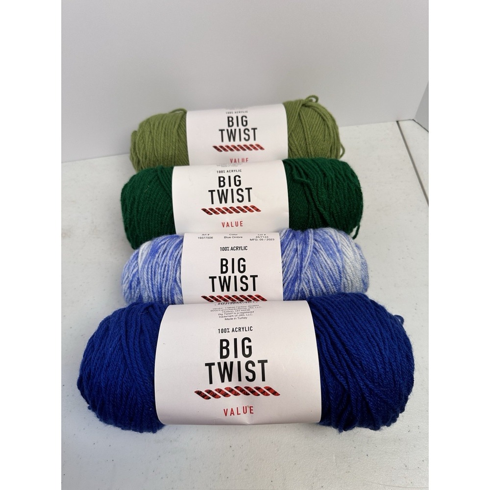 Big Twist Value Yarn Lot of 4 Medium Worsted Blue Green Ombre 100% Acrylic